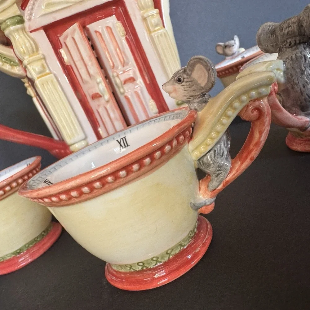Vintage Department 56 Storybook Hickory Dickory Dock Handpainted Ceramic Tea Set